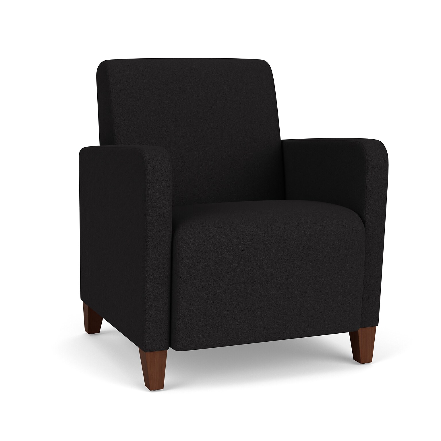 Lesro Ravenna Vinyl Guest Chair, Open House Black/Walnut Wood (RV1101.FWL-01OHBK)