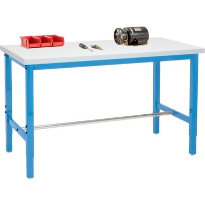 Global Industrial Height Adjustable Workbench, 72W x 30D, Laminate Square Edge, Blue (606978BL)