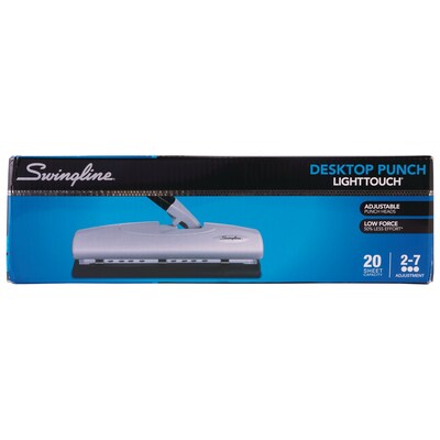 Swingline® LightTouch® High Capacity Desktop 2-7 Hole Punch, Low Force, 20 Sheet Capacity, Black/Silver (A7074030)