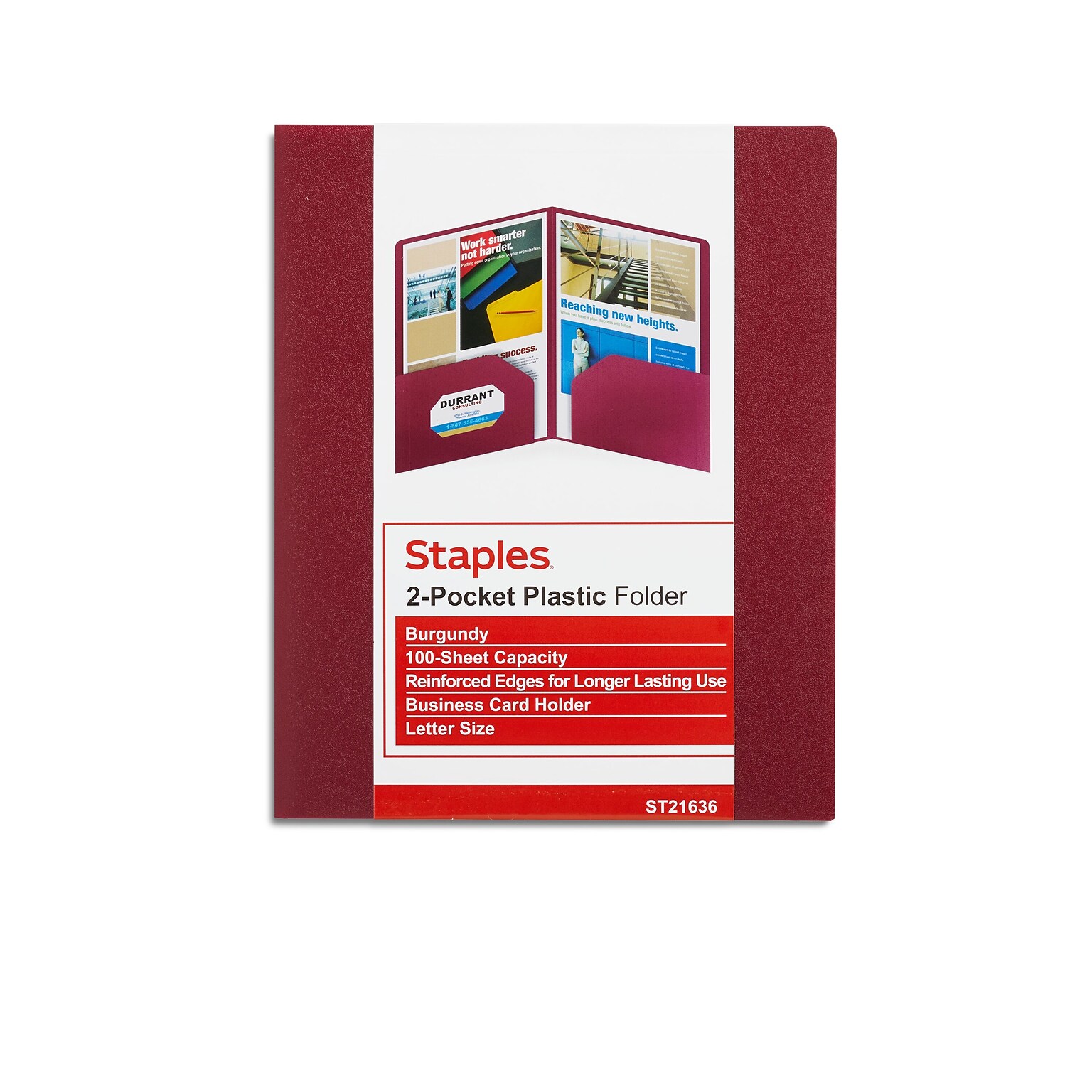 Staples 2-Pocket Matte Plastic Presentation Folder, Burgundy (ST21636-CC)