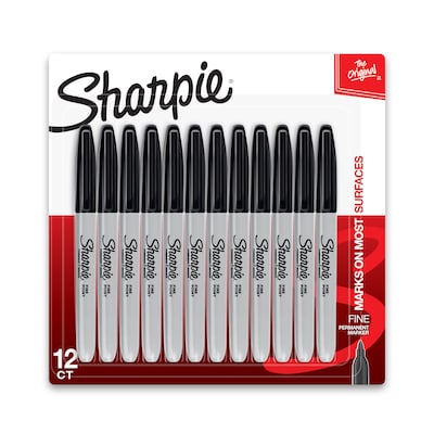 Sharpie Permanent Markers, Fine Tip, Black, 12/Pack (1812419)