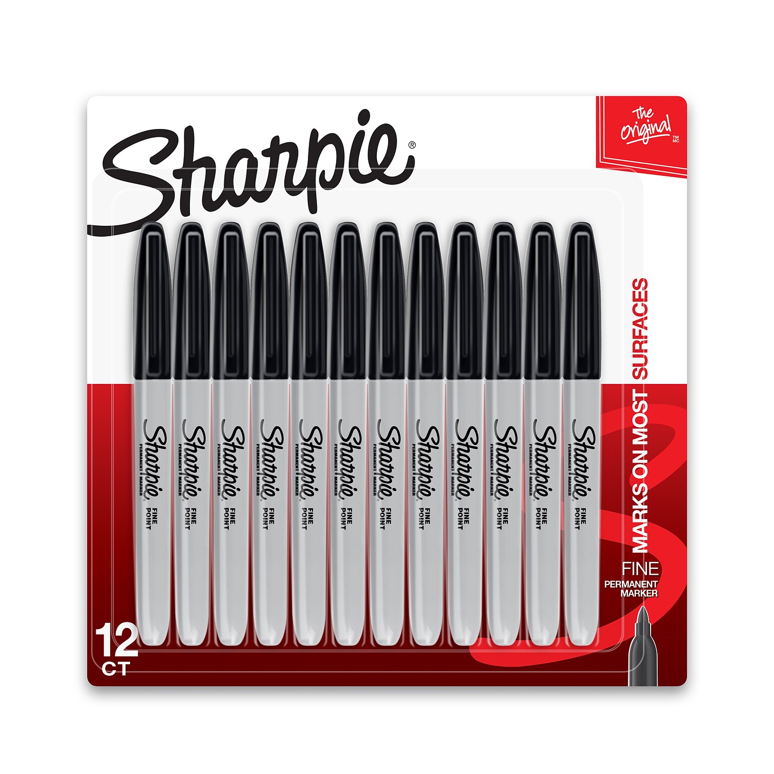 Sharpie Permanent Marker, Fine Tip, Black, 12/Pack (1812419)