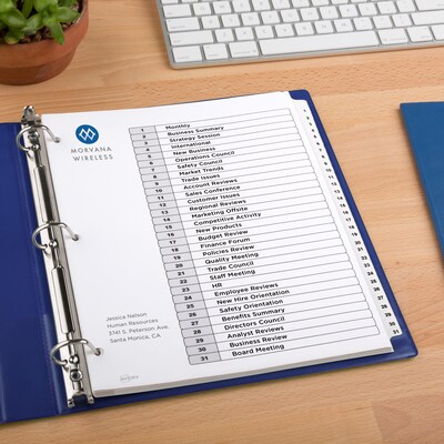 Avery Ready Index Table of Contents Pre-Printed Numeric Paper Divider, 31 Tabs, White, 1 Set (11128/RI21331C)
