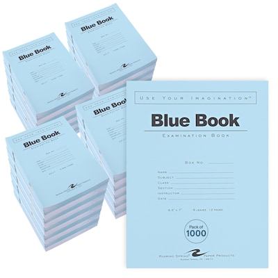 Roaring Spring Paper Products Exam Notebooks, 7 x 8.5, Wide Ruled, 6 Sheets, Blue, 1000/Case (77511CS)