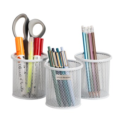 Mind Reader Metal Pen and Accessory Holder Desk Organizer, White, 3-Pieces (CLIPMESH3-WHT)