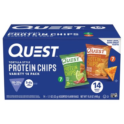 Quest Tortilla Style Protein Chip Variety Pack, Chili Lime & Nacho Cheese, 1.1 oz., 14/Pack (220-02906)