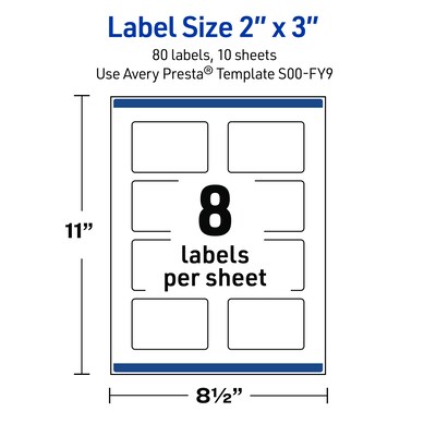 Avery Rectangle Laser/Inkjet Multipurpose Labels, 2" x 3", White, 80/Pack (19479371127)
