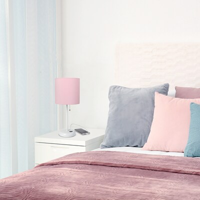 Creekwood Home Oslo 19.5" LED Table Lamp with USB Port, White Base/Light Pink Shade (CWT-2011-PO-LB)