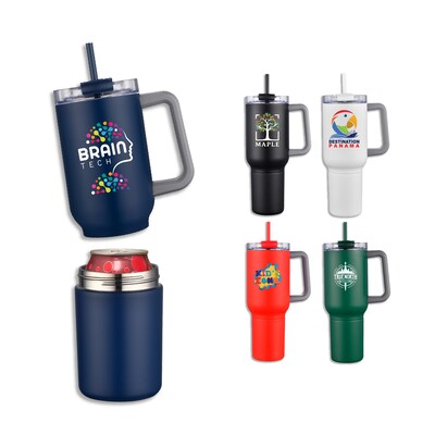 Custom Bernard Two-in-One Stainless Steel Travel Mug and Beverage Holder 21 oz