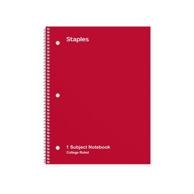 Staples 1-Subject Notebooks, 8 x 10.5, College Ruled, 70 Sheets, Assorted Colors, 6/Pack (TR58376)