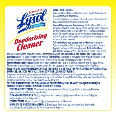 Professional Lysol Disinfecting Deodorizing Cleaner, Lemon, 128 Oz., Concentrate (36241-76334)