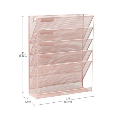 Mind Reader 5-Pocket Metal Mesh Mountable Wall File, Letter Size, Pink (MAGSTACK-PNK)