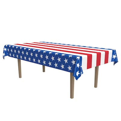 Beistle Fourth of July 54 x 108 Stars & Stripes Plastic Tablecover, 2/Pack (56591)