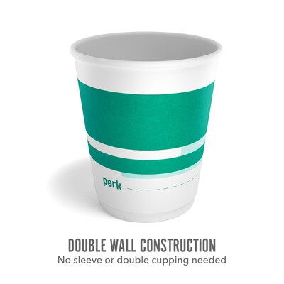 Perk™ Insulated Double Wall Paper Hot Cup, 10 oz., White/Teal, 480/Carton (PK59482CT)