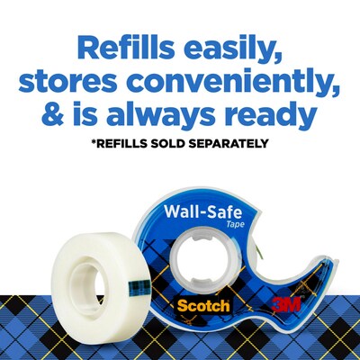 Scotch Wall-Safe Transparent Clear Tape Refill, 0.75" x 22.22 yds., 1" Core, 2 Rolls/Pack (813S2)