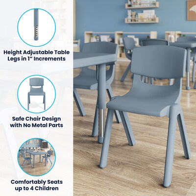 Flash Furniture Emmy Square Activity Table Set, 24" x 24", Height Adjustable, Dusty Blue (YCX232SQRTBDTBR)