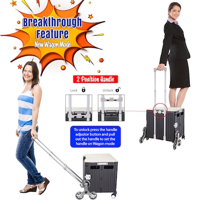 Dbest Stair Climber Quik Cart Swing Lid Four Swivel Wheeled Rolling Crate Teacher Utility, Grey (01-952)