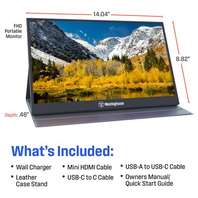 Westinghouse 15.6" 60 Hz FHD Portable Monitor, Black (WH156FP)