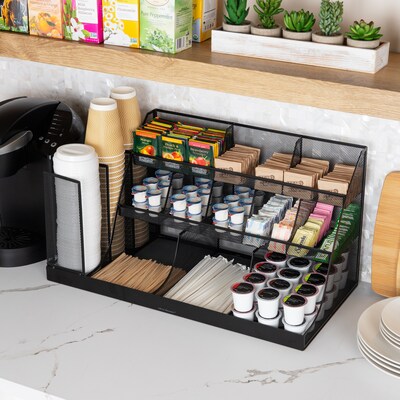 Mind Reader 14-Compartment Metal Coffee Cup and Condiment Organizer, Black (CMG2MESH-BLK 14)