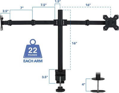 Mount-lt! Adjustable Full Motion Monitor Arm Mount, Up to 32" Monitor, Black (MI-2752L)