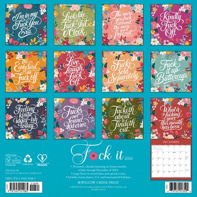 2026 Willow Creek F*CK IT Floral 12 x 12 Monthly Wall Calendar (51085)