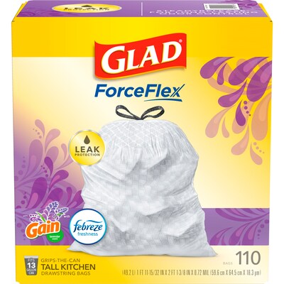 Glad ForceFlexPlus Tall Kitchen Drawstring Trash Bags - 13 Gallon White Trash  Bag - OdorShield