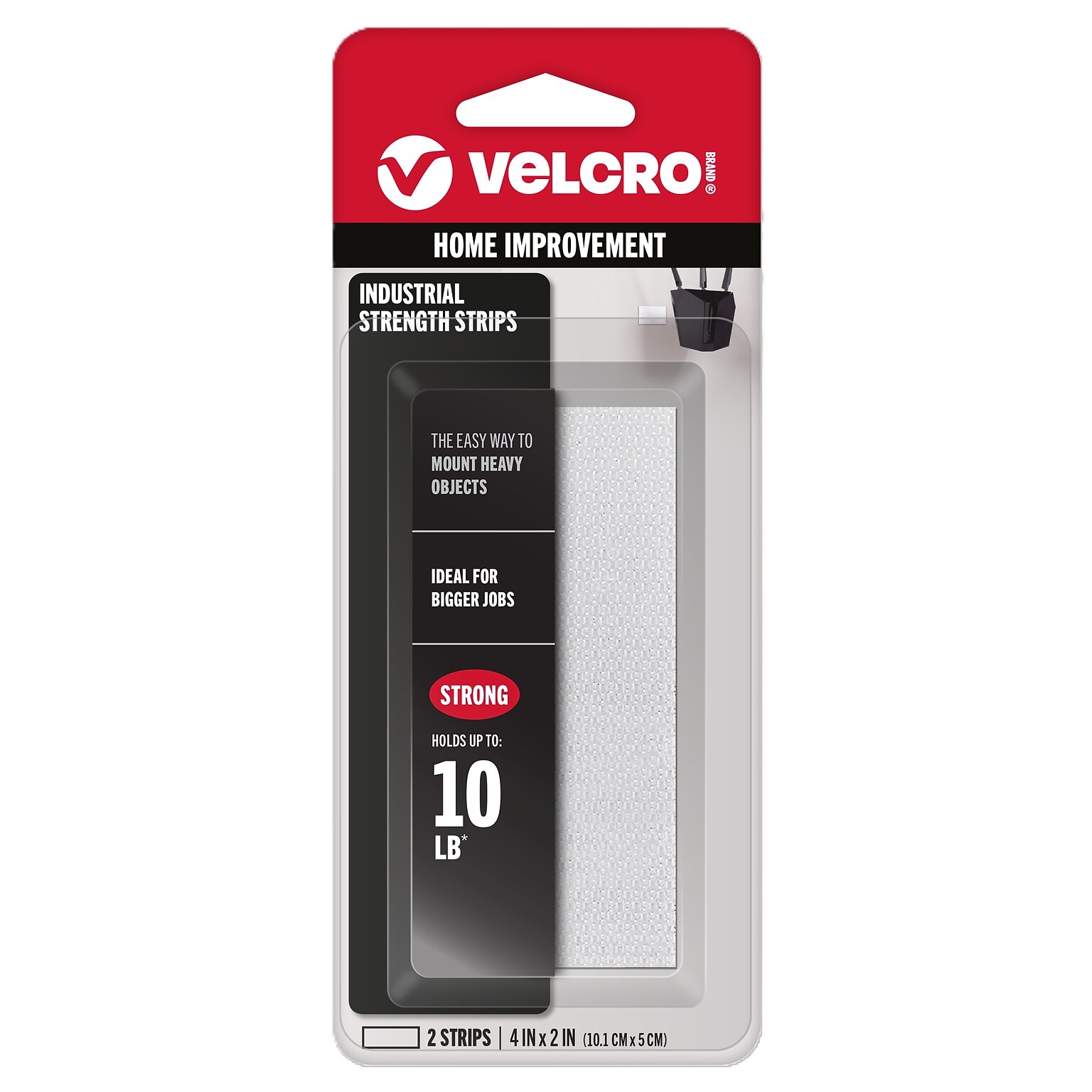 Velcro Brand Industrial Strength 2 x 4 Hook & Loop Fastener Strips, White, 2/Pack (90200)