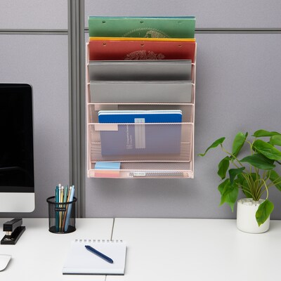Mind Reader 5-Pocket Metal Mesh Mountable Wall File, Letter Size, Pink (MAGSTACK-PNK)