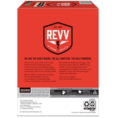 Revv Coffee No Surrender Coffee Keurig® K-Cup® Pods, Dark Roast, 24/Box (6873)
