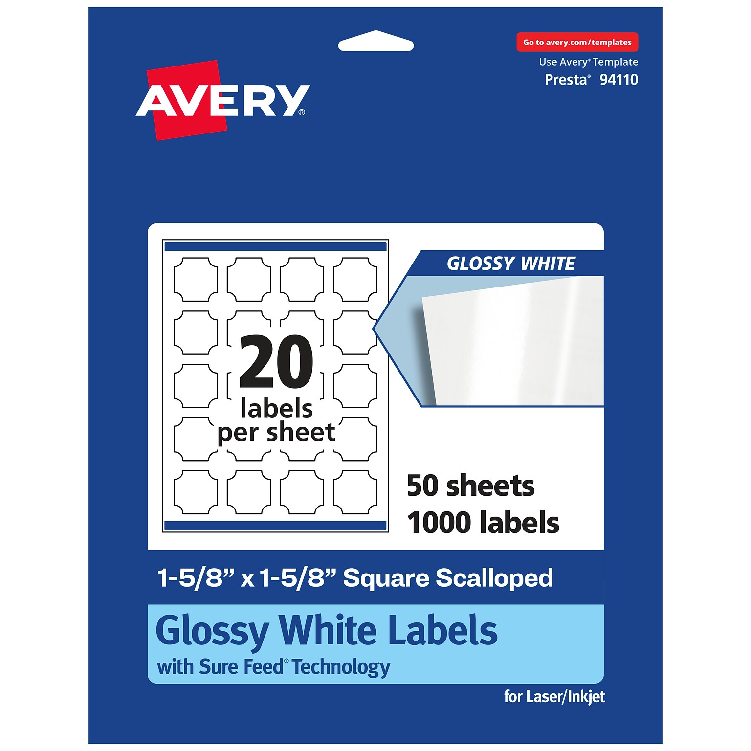 Avery Laser/Inkjet Multipurpose Labels, 1.625 x , Glossy White, 1000/Box (94110)