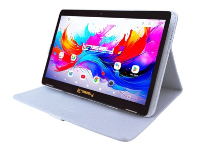 Linsay F10 Series 10.1" Tablet, Wi-Fi, Octa Core, 256GB eMMC, Android 15, with White Leather Case (F10IPGBCWHITEPLUS)