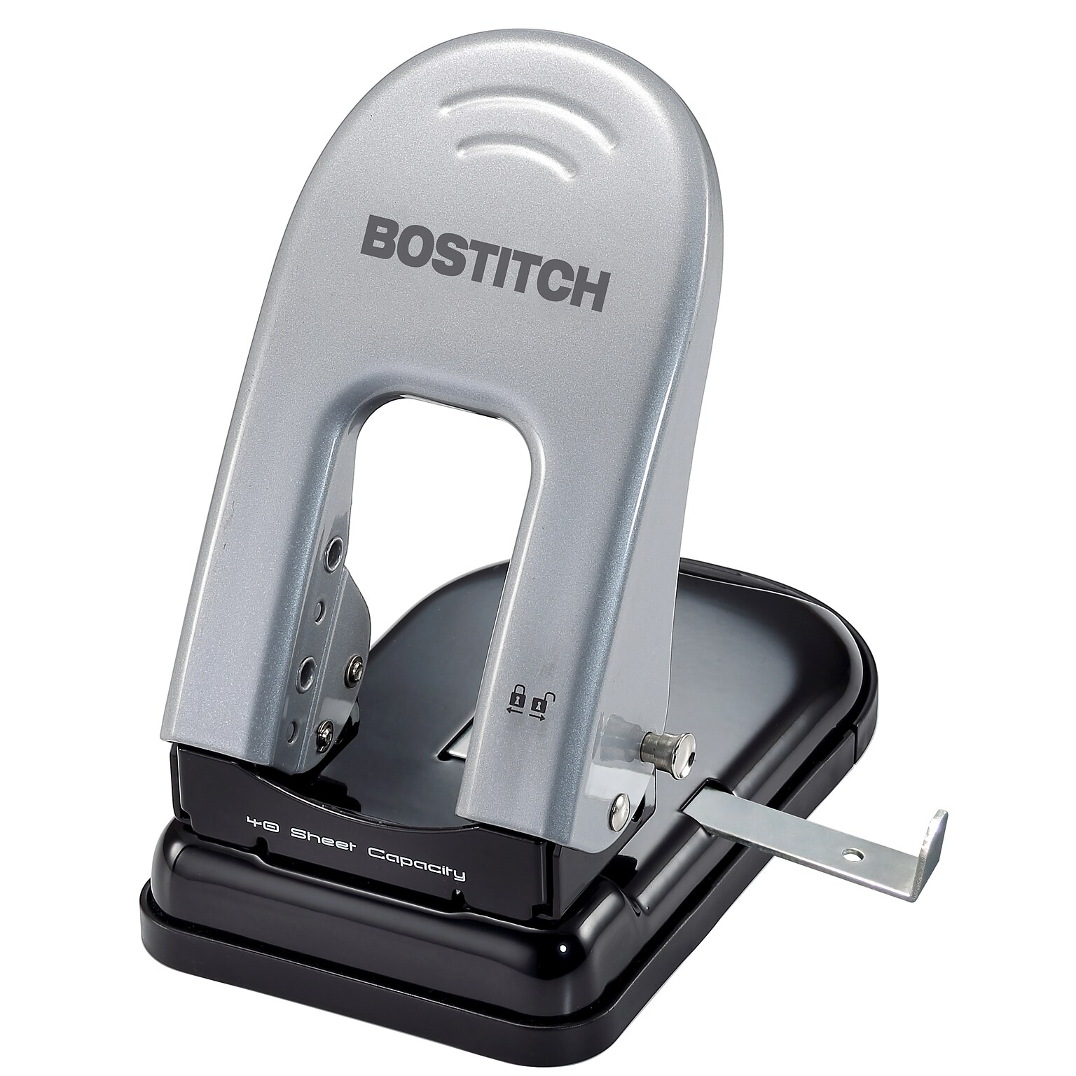 Bostitch EZ Squeeze 2-Hole Punch, 40 Sheet Capacity, Black/Silver (2340)