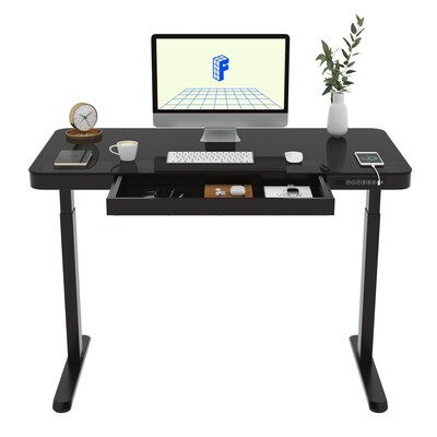 FlexiSpot EG9 48W Electric Adjustable Glass Top Standing Desk, Black (EG9B-E)