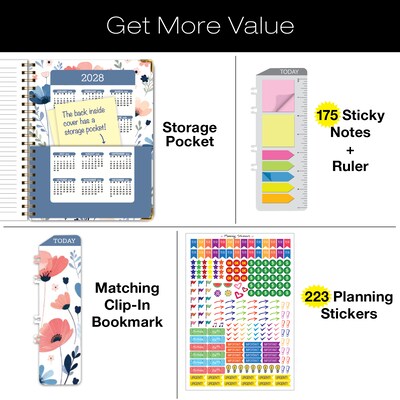2027 Excello Brands 9" x 11" Weekly & Monthly Standard Planner, Paperboard Cover, Colorful Botanicals (FSHN-CY27-8511-30)