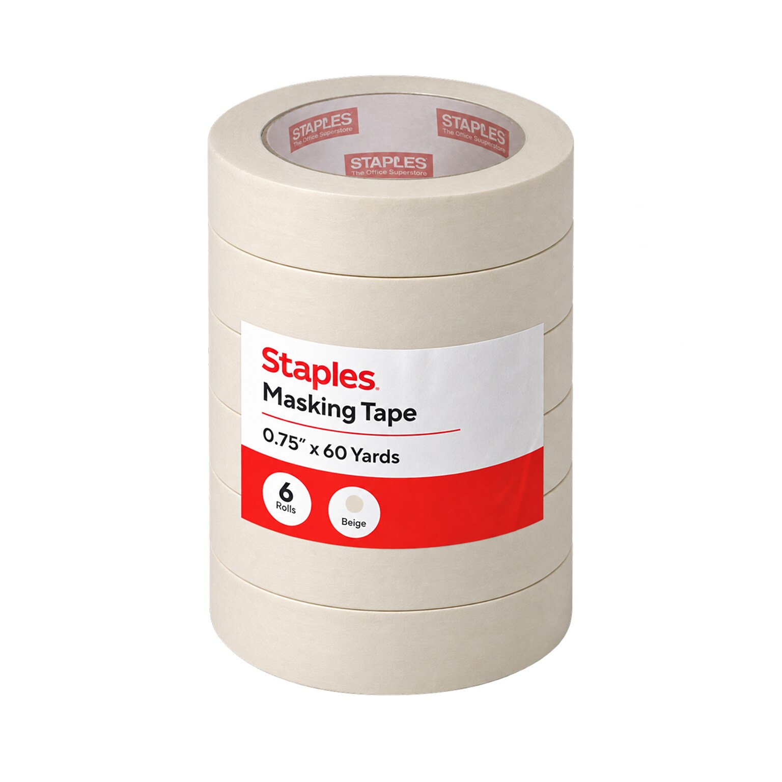 Staples Masking Tape, 0.75” x 60 Yards — 6/Pack