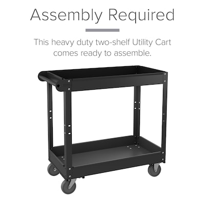 Hirsh 2 Shelf Ready-To-Assemble Steel Utility Cart, 30 x 16, Black (22639)