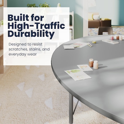 Flash Furniture Wren Kidney Activity Table, 96" x 48", Height Adjustable, Gray Top/Silver Frame (XUA4896KDGYTP)