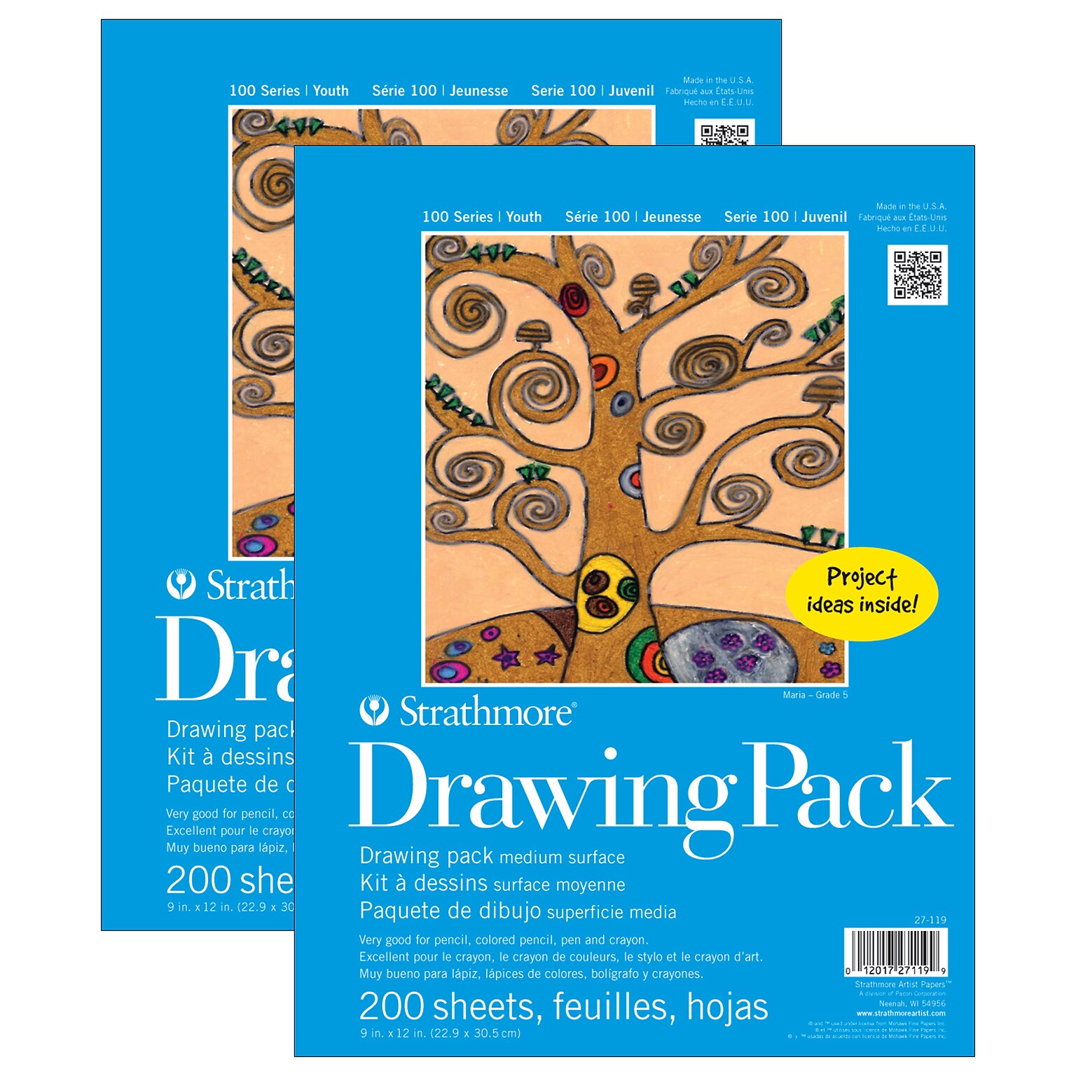 Strathmore 100 Series 9 x 12 Drawing Sketch Pad, 200 Sheets/Pad, 2/Pack (STTP271191-2)