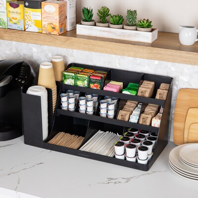 Mind Reader 14 Compartment Plastic Cup and Condiments Countertop Organizer, Black (COMORG2-BLK)