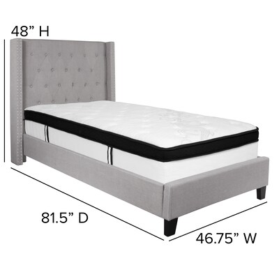 Flash Furniture Riverdale Tufted Upholstered Platform Bed in Light Gray Fabric with Memory Foam Mattress, Twin (HGBMF41)
