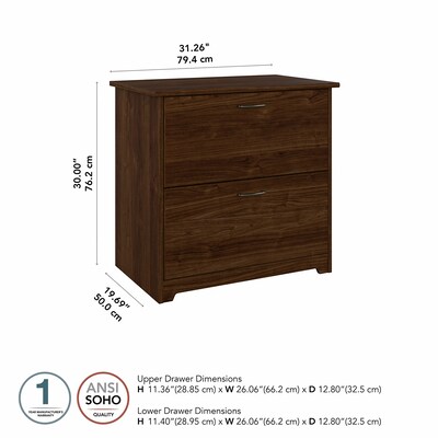 Bush Furniture Cabot 31"W 2-Drawer Lateral File Cabinet, Letter/Legal, Modern Walnut (WC31080)