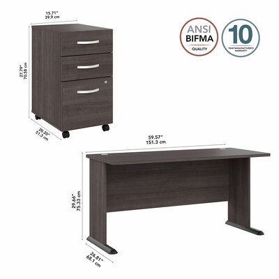 Bush Business Furniture Studio A 60"W Computer Desk with 3 Drawer Mobile File Cabinet, Storm Gray (STA002SGSU)