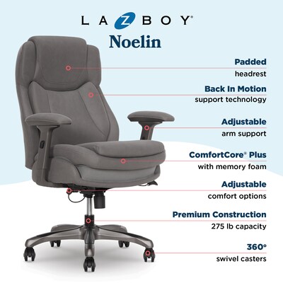 La-Z-Boy Noelin Ergonomic Fabric Swivel Task Chair, Gray (52703-GRY)