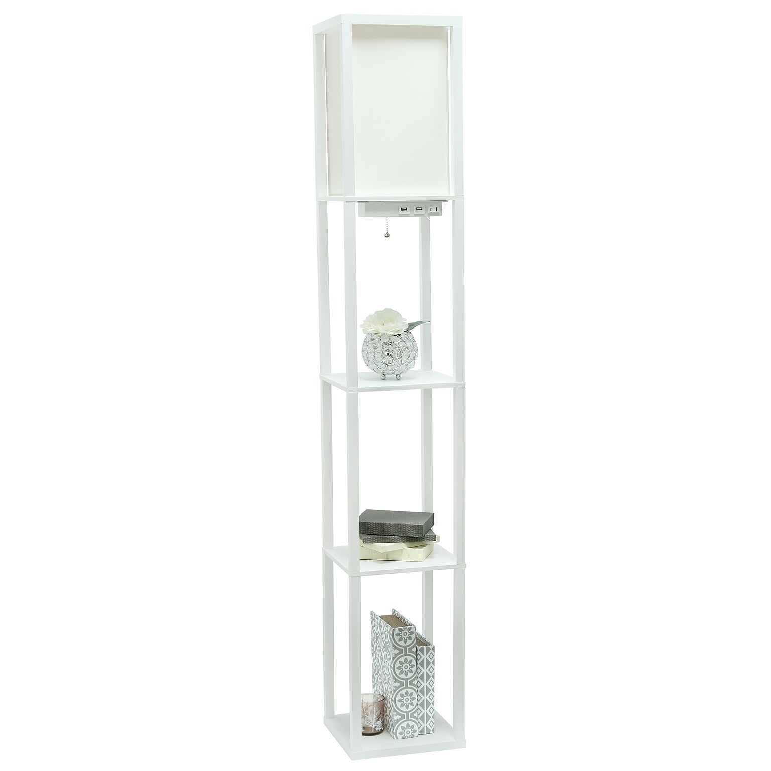Simple Designs Etagere Organizer 62.5 Floor Lamp with Rectangular Shade, White (LF1037-WHT-CCLB)