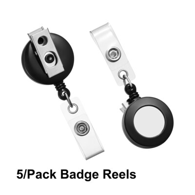 Staples Badge Reels, 33 Retractable Cord Length, Metal, Black, 5/Pack (37860) | Quill