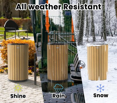 Alpine Industries Steel Outdoor Trash Can with Open Lid, 32 Gallon, Cedar (ALP4400-01-CD)