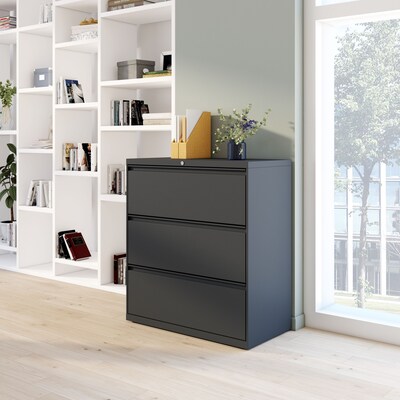 Quill Brand® 3-Drawer Lateral File Cabinet, Locking, Letter/Legal, Charcoal, 36"W (26823D-CC)