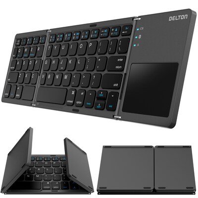 Delton F75 Small Wireless Foldable Portable Keyboard and Touchpad, Black (DKBF75)