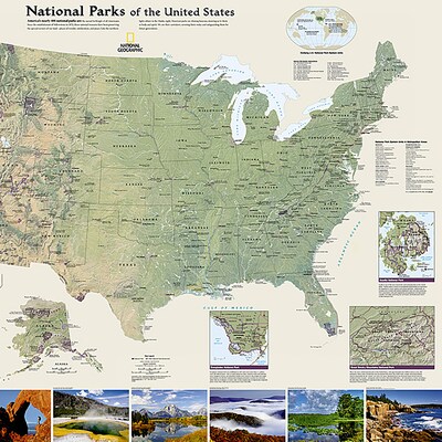 National Geographic National Parks of the United States Map, Laminated, 42" x 30" (NGMRE01020602)