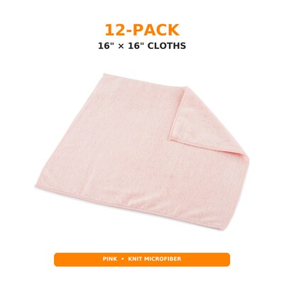 Coastwide Professional Microfiber Cloths, 16" x 16", Pink, 12/Pack